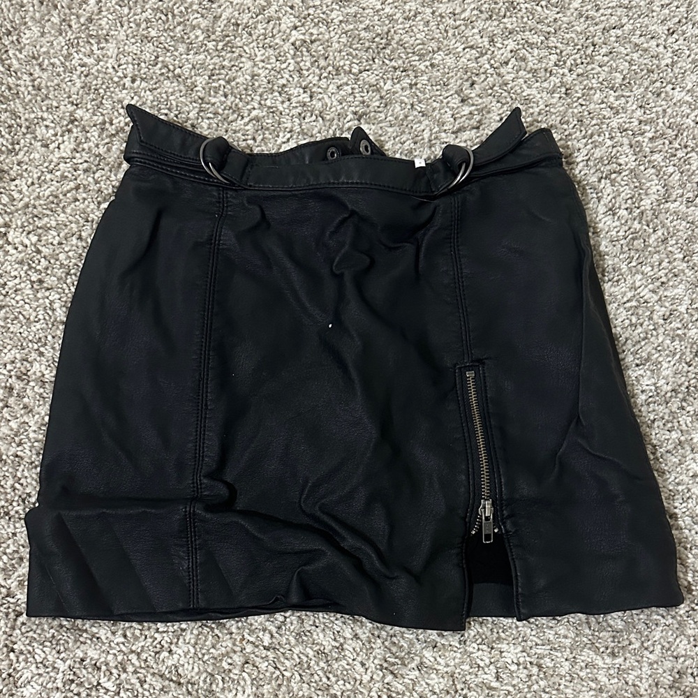 Free People Black Mini Skirt with Buckle Detail